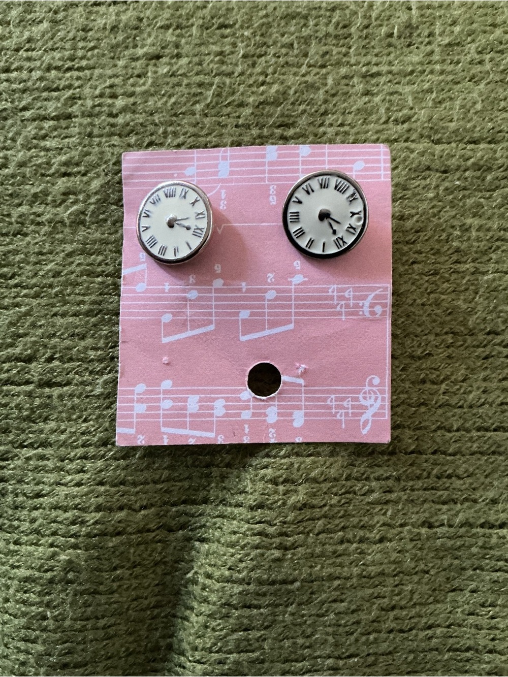 Clock Face Stud Earrings - White & Black